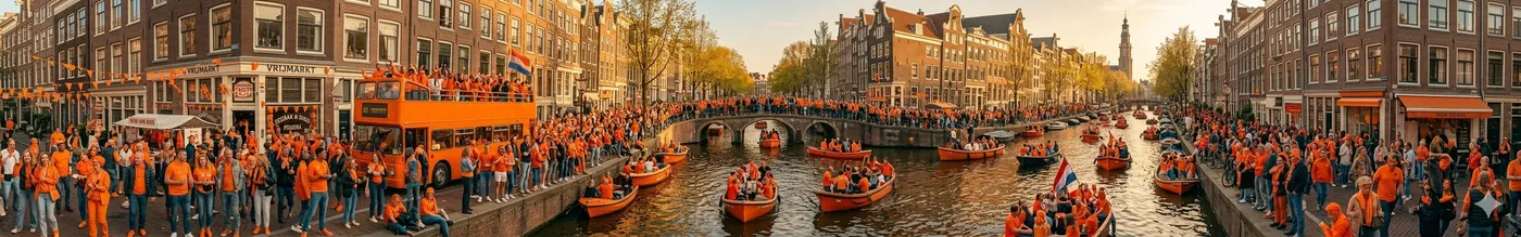 People celebrate King's Day with boats and orange clothing in Amsterdam's canals